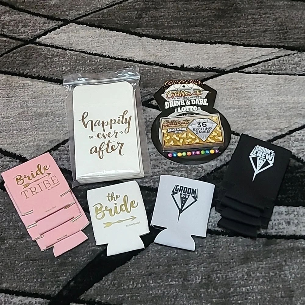 WEDDING KOOZIES GIFT TREAT BAGS DRINK & DARE BACHELORETTE LOTTO BUNDLE